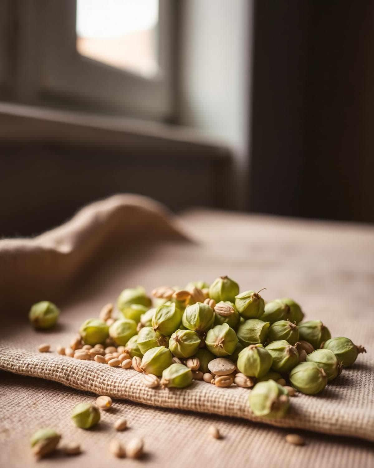 Hops and barley on linen